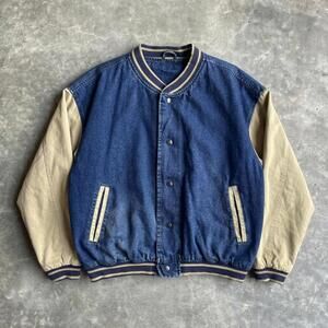 Vintage 90s Denim Varsity Jacket Oversized Streetwear